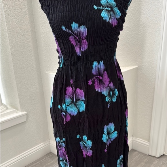 Floral Halter Neck Black Swimsuit Cover Up Dress - Picture 3 of 5